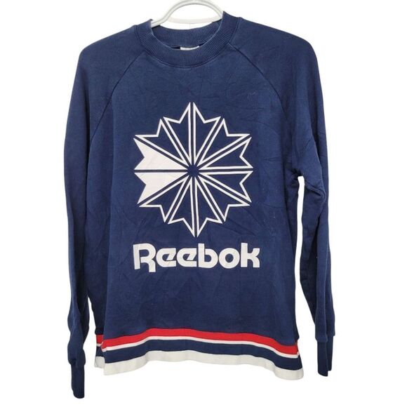 Reebok Navy Blue Classic Logo Crewneck Sweatshirt Top Size: Large - Picture 1 of 8